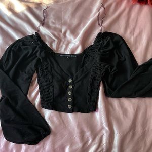 Puffy Sleeved Drop Neck Crop Top